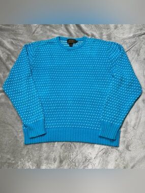 Vintage Eddie Bauer Birdseye Sweater Mens XL Blue Cotton Crewneck Geometric 90s